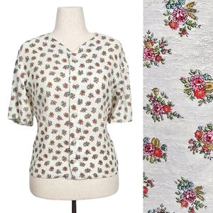 1950s Vintage Blouse 50s Button Down Shirt Novelty Print Size XL XXL Floral Top